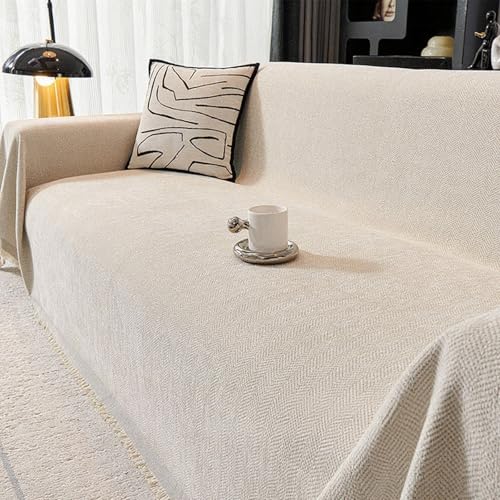 Chenille Ganzjährig Nutzbar Sofabezug, Einfarbig Sofa Überwurfdecke 1/2/3/4 Sitzer, Vielseitige Sofaüberwurf Couch Überzug Sofa Cover L Form U Ecksofa Große SofaÜberzug(Beige,180x480cm) von Generic