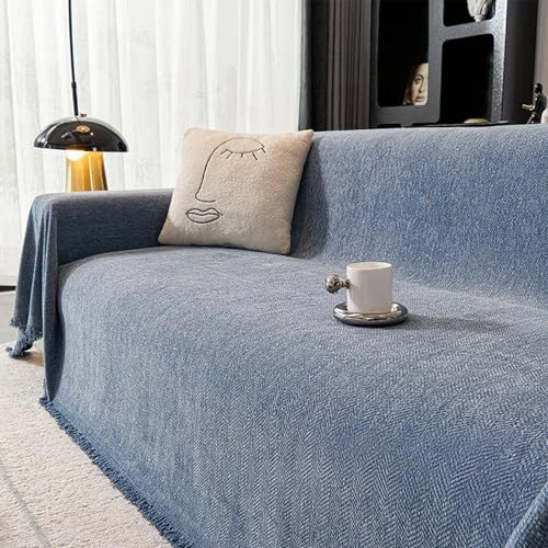Chenille Ganzjährig Nutzbar Sofabezug, Einfarbig Sofa Überwurfdecke 1/2/3/4 Sitzer, Vielseitige Sofaüberwurf Couch Überzug Sofa Cover L Form U Ecksofa Große SofaÜberzug(Blue,180x480cm) von Generic