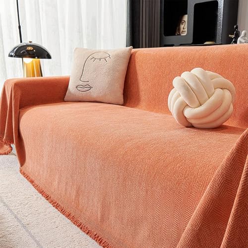 Chenille Ganzjährig Nutzbar Sofabezug, Einfarbig Sofa Überwurfdecke 1/2/3/4 Sitzer, Vielseitige Sofaüberwurf Couch Überzug Sofa Cover L Form U Ecksofa Große SofaÜberzug(Orange,90x90cm) von Generic