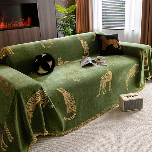 Chenille Sofa Abdeckung Leopard Tier, Anti Katze Kratzer Möbel Schutz für 2/3/4 Sitzer Kissen Bettdecke Couch Handtuch Voll Abdeckung Decke Green 180 * 280cm von Generic