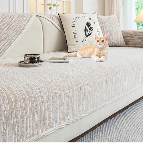 Chenille Sofabezug 1 2 3 4 Sitzer, Sofaschoner rutschfest, Dicke Strukturierte für U Form L Form Sektionssofa (7,70X90CM) von Generic