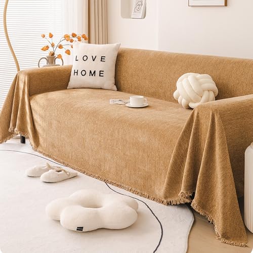Chenille Sofabezug1/2/3/4Sitzer Einfarbig Sofa Überwurfdecke Alle Jahreszeiten Sofabezug L Form U Ecksofa Vielseitige Sofaüberwurf Couch Überzug Sofa Cover mit Quaste(Orange,180 * 150cm) von Generic