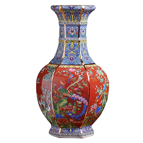 Chinesisch Traditionelle Porzellan Vase Jar Blumentopf Orientalische Dekorative Glas Hand Bemalt Drachenmuster Druck Hohe Vase Asiatische Dekorationen Vase red von Generic