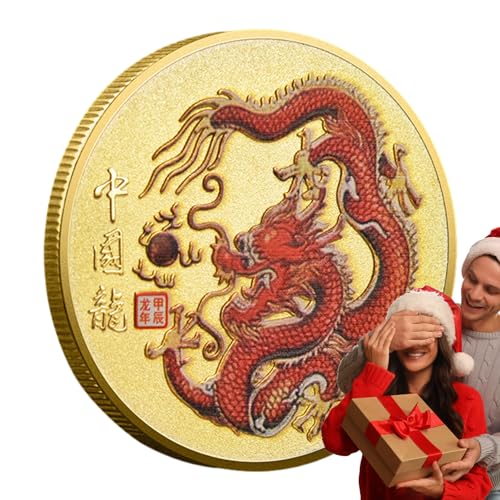 Chinesische Drachenmünze, Drachensammlungsmünze,Frühlingsfest-Münze aus rostfreier Legierung | Erinnerungsgeschenke zum Jahr des Drachen für Bücherregal, Vitrine, Teetisch, Computertisch von Generic