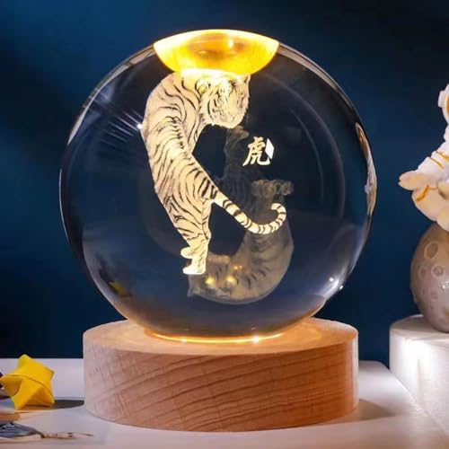 Chinesische Feng Shui Sternzeichen Sammlerfiguren, 2024 Design Zwölf Tiere Kristallkugel Bestes Chinesisches Neujahrsgeschenk, Tiger, Big von Generic