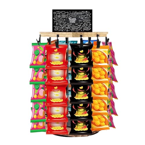 Chip-Ständer – Chip-Ständer Organizer mit Etikettenhalter | Drehbarer Ständer mit 5 Ebenen, 40 Zangen, Küchenorganizer mit Holzsockel und Anzeigetafel für Theke und Sto von Generic