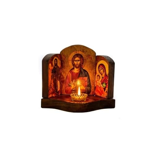 Christliche Ikonostase mit Jesus Christus St. Johannes Forerunner Jungfrau Maria Handgemachtes Passepartout Athos Holz Altar Orthodoxe Icon Religiöse Schild Geschenk 35 x 30 cm von Generic