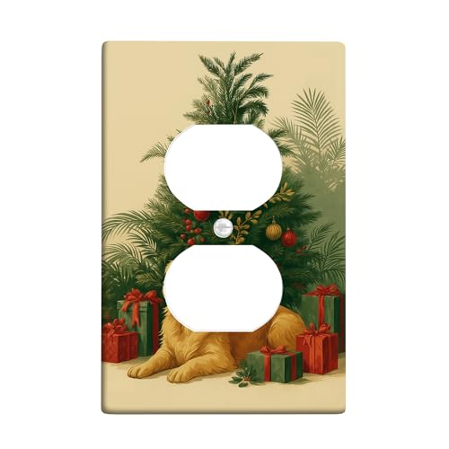 Christmas Golden Retriever Lichtschalter-Abdeckplatte, festliche Feiertagsdekoration mit Weihnachtsbaum und Geschenken, Thermoplastische Wandplatte, Standardgröße Einzel-Duplex-Steckdose Christmas Golden Retriever Lichtschalter-Abdeckplatte, festliche Feiertagsdekoration mit Weihnachtsbaum und Geschenken, Thermoplastische Wandplatte, Standardgröße Einzel-Duplex-Steckdose von Generic