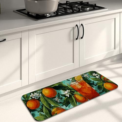 Citrus Küchenmatten für den Boden, lebendiges orangefarbenes Obst-Design, rutschfeste, gepolsterte Teppiche für Küchenspülen und Waschküchen, 40,6 x 129,9 cm von Generic