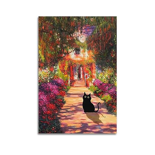 Claude Monet Blumen Katze Poster Dekorative Malerei Leinwand Wandposter und Kunstdruck Moderne Familie Schlafzimmer Dekor Poster 60 x 90 cm von Generic