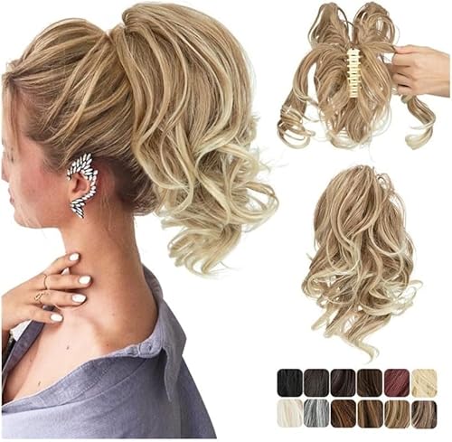 Claw Clip Ponytail Extension, Natürliche Welle Kurzer Pferdeschwanz Natürlich Aussehendes Synthetisches Haarteil Klauenclip Am Pony Tail Für Frauen, Medium Ash Brown von Generic