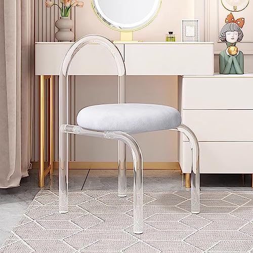 Clear Acrylic Vanity Chair with Velvet Cushion Stackable Modern Dining Stool Transparent Accent Chair for Makeup Room Bedroom Living Room Office von Generic