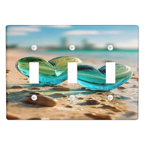 Coastal Heart Lichtschalter-Abdeckplatten/Steckdosenabdeckungen, aquablaue Wellen für Stranddekoration, thermoplastische Wandplatten, Standardgröße, Dreifach-Kippschalter Coastal Heart Lichtschalter-Abdeckplatten/Steckdosenabdeckungen, aquablaue Wellen für Stranddekoration, thermoplastische Wandplatten, Standardgröße, Dreifach-Kippschalter von Generic