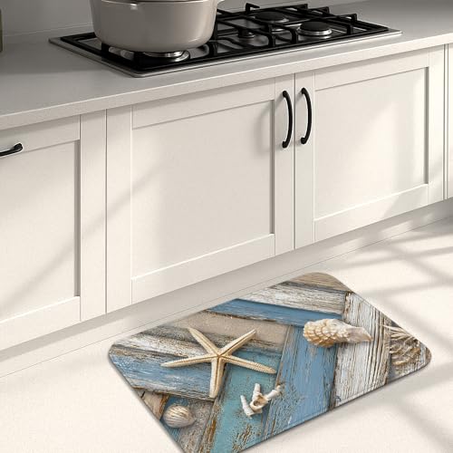 Coastal Küchenmatten für Boden, blaue Muscheln, Vintage, rustikal, weich, gepolstert, bequem, waschbar, rutschfest, Dekor-Teppiche für Küchenspüle, Waschküche, Badezimmer, 40,6 x 61 cm Coastal Küchenmatten für Boden, blaue Muscheln, Vintage, rustikal, weich, gepolstert, bequem, waschbar, rutschfest, Dekor-Teppiche für Küchenspüle, Waschküche, Badezimmer, 40,6 x 61 cm von Generic