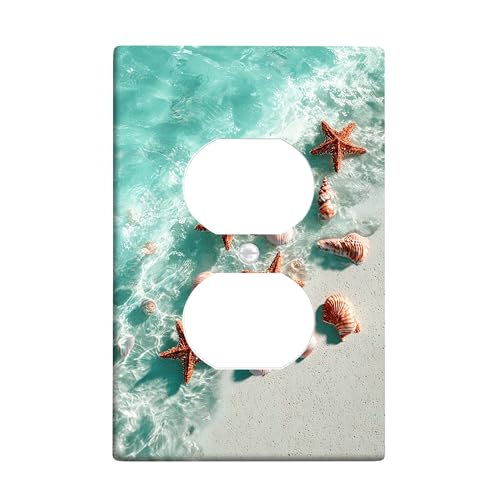 Coastal Seestern Lichtschalter-Abdeckplatten/Steckdosenabdeckungen, Aqua Blue Ocean inspiriertes Dekor für Sommer, Thermoplastische Wandplatten, Standardgröße, Einzel-Duplex-Steckdose Coastal Seestern Lichtschalter-Abdeckplatten/Steckdosenabdeckungen, Aqua Blue Ocean inspiriertes Dekor für Sommer, Thermoplastische Wandplatten, Standardgröße, Einzel-Duplex-Steckdose von Generic