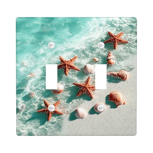 Coastal Seestern Lichtschalter-Abdeckplatten/Steckdosenabdeckungen, Aqua Blue Ocean inspiriertes Dekor für Sommer, Thermoplastische Wandplatten, Standardgröße Doppelknebel Coastal Seestern Lichtschalter-Abdeckplatten/Steckdosenabdeckungen, Aqua Blue Ocean inspiriertes Dekor für Sommer, Thermoplastische Wandplatten, Standardgröße Doppelknebel von Generic