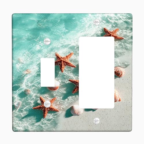Coastal Seestern Lichtschalter-Abdeckplatten/Steckdosenabdeckungen, Aqua Blue Ocean inspiriertes Dekor für Sommer, Thermoplastische Wandplatten, Standardgröße Kippwippe Coastal Seestern Lichtschalter-Abdeckplatten/Steckdosenabdeckungen, Aqua Blue Ocean inspiriertes Dekor für Sommer, Thermoplastische Wandplatten, Standardgröße Kippwippe von Generic