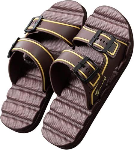 Comfort Slide Sandalen wasserdichte Hausschuhe Flache Wanderschuhe Für Herren Massage Zwischensohle Sommer Strand Hausschuhe Doppelschnalle Verstellbar, Brown, 41 EU von Generic