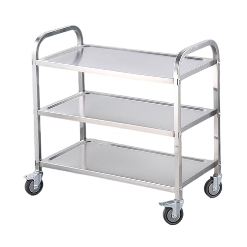 Commercial Grade Edelstahl Utility Cart 3 Tier Küche Trolley Hochleistungsschwere Multi -funktionale Servierwagen auf Rädern extra großer Workshop 3-Layer 75 * 40 * 82cm von Generic