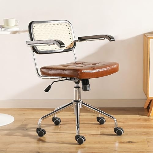 Computerstuhl Aus Rattan, Drehbarer Retro-bürostuhl Ergonomischer Gepolsterter Sessel Mit Leisen Pu-rädern, Schreibtischstuhl Mit Mittlerer Rückenlehn, Green 56x56x54cm(22x22x21inch), Green von Generic
