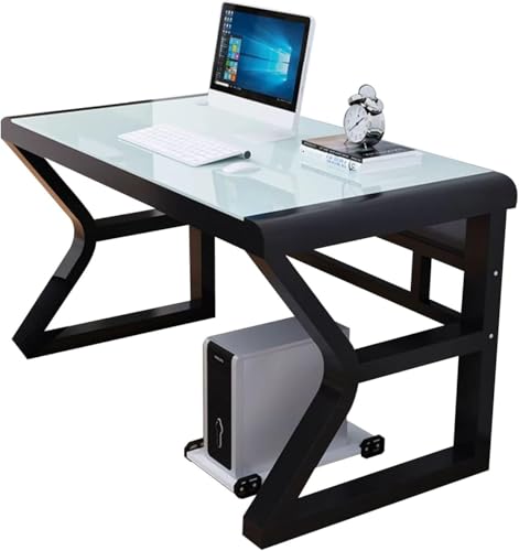 Computertisch Aus Gehärtetem Glas Moderner Laptop-Schreibtisch Esstisch Professioneller Büroschreibtisch Studie Gaming Schreibtisch Home Office Workstation, White, 100cm/39.4in von Generic