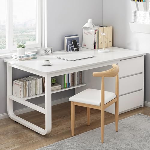 Computertisch Mit Bücherregal Und 3 Schubladen Pc-Tisch Schreibtisch Studentenschreibtisch Moderner Einfacher Home-Office-Schreibtisch Arbeitstisch, Wei?, 47 Inch Computertisch Mit Bücherregal Und 3 Schubladen Pc-Tisch Schreibtisch Studentenschreibtisch Moderner Einfacher Home-Office-Schreibtisch Arbeitstisch, Wei?, 47 Inch von Generic