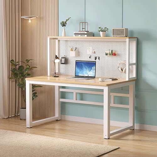 Computertisch im Heimbüro Moderner Schreibtisch zum Schreiben und Arbeiten am Computer Metallgestell for Büro, Home Office Wohnzimmer und Arbeitszimmer(Beige,110x50cm/43x20in) von Generic