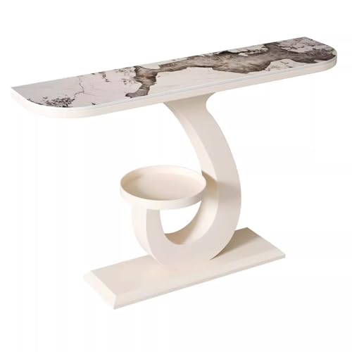 Console Table White Abgerundete Kanten Schmaler Konsolentisch Gold Kleines Tablett Am Boden Breite Arbeitsplatte für Flur, Wohnzimmer Oder Kleine Räume(120 * 30 * 80CM) von Generic