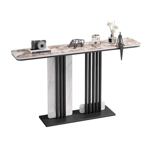 Console Table White and Gold Arbeitsplatte aus Steinplatten Großzügig Dimensionierte Arbeitsplatte Vorzimmer Möbel Weiss Geeignet für Wohnzimmer und Eingangsbereiche(F,100 * 30 * 80cm) von Generic