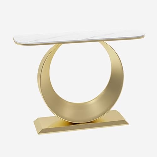 Console Table White and Gold Sockel aus Kohlenstoffstahl Tischplatte aus Stein Konsolentisch Gold Weiß Sofatisch im Industriestil für Eingangsbereich, Wohnzimmer, Flur(A,120 * 30 * 80cm) von Generic