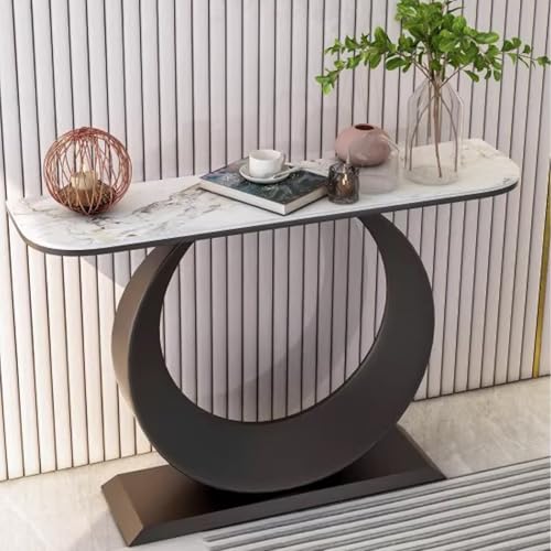 Console Table White and Gold Sockel aus Kohlenstoffstahl Tischplatte aus Stein Konsolentisch Gold Weiß Sofatisch im Industriestil für Eingangsbereich, Wohnzimmer, Flur(C,100 * 30 * 80cm) von Generic