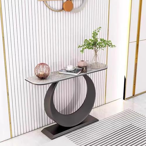 Console Table White and Gold Sockel aus Kohlenstoffstahl Tischplatte aus Stein Konsolentisch Gold Weiß Sofatisch im Industriestil für Eingangsbereich, Wohnzimmer, Flur(D,100 * 30 * 80cm) von Generic