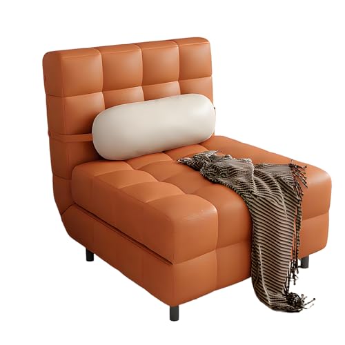 Convertible Sleeper Sofa Chair – 3-stufig verstellbare Rückenlehne, klappbarer Pull-out Couch Bed in Cats Paw Leather, Stylish Orange Design for Living Room, Guest Room, Office (120cm) von Generic
