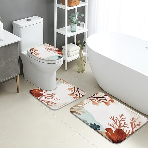 Coral Badezimmermatten-Set, 3-teilig, rustikal, Meeresalgen, saugfähig, rutschfest, U-förmig, waschbar, Sommerküste, schnell trocknend, Memory-Schaum, Badezimmerteppich-Set Coral Badezimmermatten-Set, 3-teilig, rustikal, Meeresalgen, saugfähig, rutschfest, U-förmig, waschbar, Sommerküste, schnell trocknend, Memory-Schaum, Badezimmerteppich-Set von Generic
