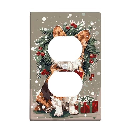 Corgi Lichtschalter-Abdeckplatten für Weihnachten, festlicher brauner Hund mit roter Schleife für Urlaubsdekoration, Thermoplastische Wandplatten, Standardgröße Einzel-Duplex-Steckdose Corgi Lichtschalter-Abdeckplatten für Weihnachten, festlicher brauner Hund mit roter Schleife für Urlaubsdekoration, Thermoplastische Wandplatten, Standardgröße Einzel-Duplex-Steckdose von Generic