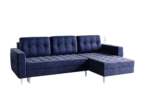 Ecksofa Couch Klappbar Inter mit Stauraum Sofa Wohnlandschaft Schlafsofa dunkel Blau Ottomane Links/Rechts von Generic