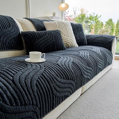 Couch Überzug Sofaüberwurf Sofabezug 1 2 3 4 Sitzer, Sofa-Schutzhülle mit Rutschfester Unterlage,Neue Universelle Solide Strukturierte Sofa Überzug für Wohnzimmer(Dark Grey,70 * 150cm) von Generic