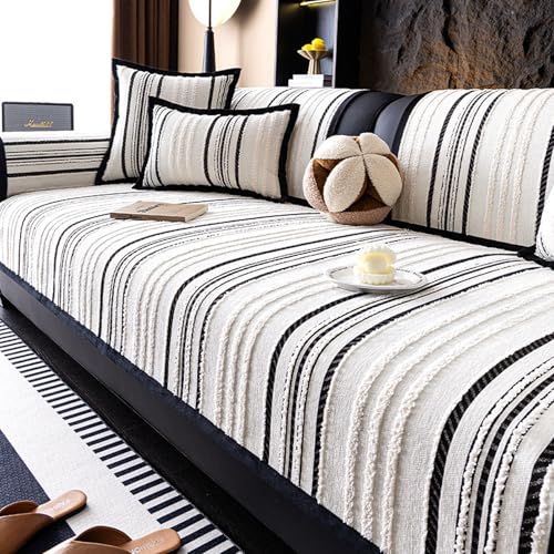 Couch Überzug-Weiche Chenille Sofabezug-Anti Rutsch Sofa Überzug für U Form L Form Sektionssofa Dicke Strukturierte Sofaschoner für 1 2 3 4 Sitzer Sofa(Black,110 * 110cm) von Generic