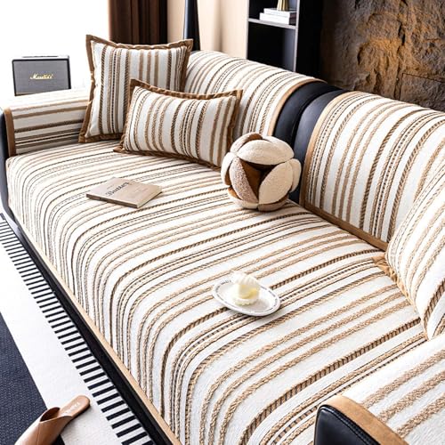 Couch Überzug-Weiche Chenille Sofabezug-Anti Rutsch Sofa Überzug für U Form L Form Sektionssofa Dicke Strukturierte Sofaschoner für 1 2 3 4 Sitzer Sofa(Coffee,90 * 90cm) von Generic