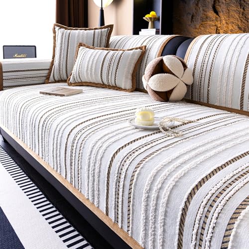 Couch Überzug-Weiche Chenille Sofabezug-Anti Rutsch Sofa Überzug für U Form L Form Sektionssofa Dicke Strukturierte Sofaschoner für 1 2 3 4 Sitzer Sofa(Khaki,110 * 110cm) von Generic