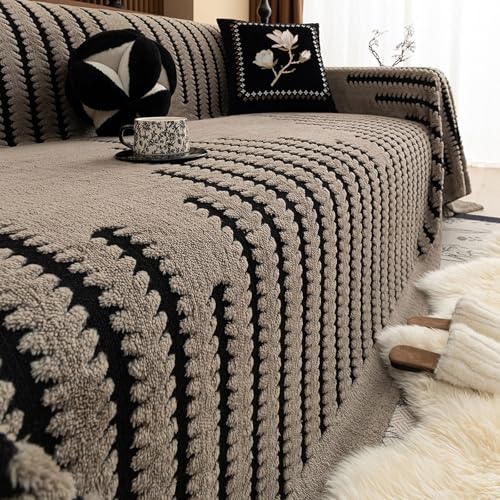 Couch überzug Sofaüberwurf Plüsch Sofabezug Ecksofa 1/2/3/4 Sitzer, Universelle Sofa Überzug Sofaschoner Waschbar Sofaüberwurfe Sofadecke für U Form L Form Sofa Bezug(Camel,180 * 400cm) von Generic