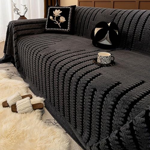 Couch überzug Sofaüberwurf Plüsch Sofabezug Ecksofa 1/2/3/4 Sitzer, Universelle Sofa Überzug Sofaschoner Waschbar Sofaüberwurfe Sofadecke für U Form L Form Sofa Bezug(Dark Grey,180 * 130cm) von Generic