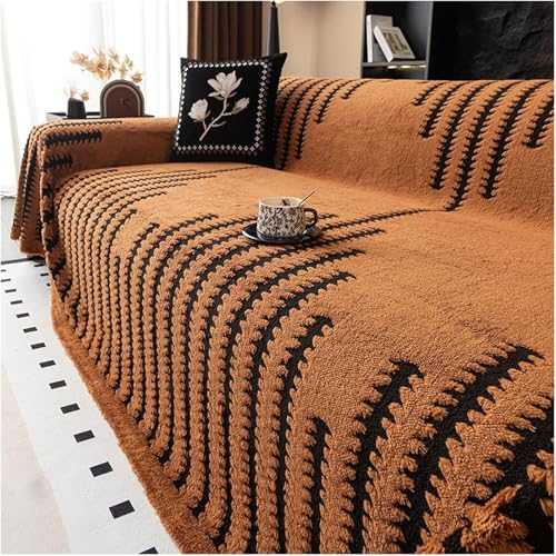 Couch überzug Sofaüberwurf Plüsch Sofabezug Ecksofa 1/2/3/4 Sitzer, Universelle Sofa Überzug Sofaschoner Waschbar Sofaüberwurfe Sofadecke für U Form L Form Sofa Bezug(Orange,180 * 340cm) von Generic