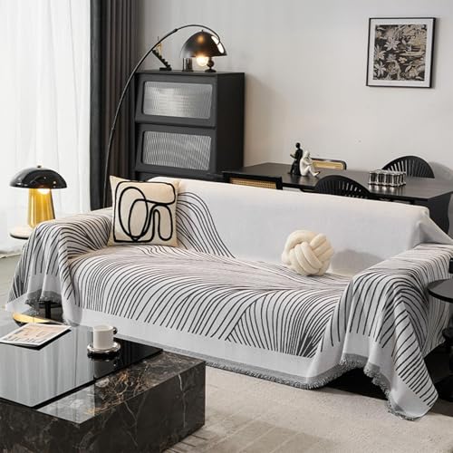 Couchbezug, weicher schwarzer Chenille-gestreifter Couchbezug mit Quasten für Sofas, Futons, Liegesofas, Sektionssofas 180×460cm von Generic