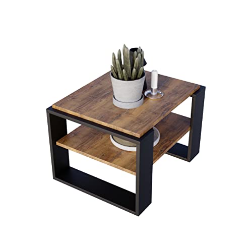 Couchtisch KAJA 63 rechteckiger Kaffeetisch aus Holz Modern Teetisch 63 x 54 x 44cm massiv und stabil (Halifax Eiche/Schwarz) von Generic