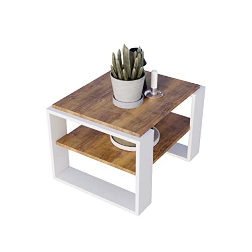 Couchtisch KAJA 63 rechteckiger Kaffeetisch aus Holz Modern Teetisch 63 x 54 x 44cm massiv und stabil (Halifax Eiche/Weiss) von Generic