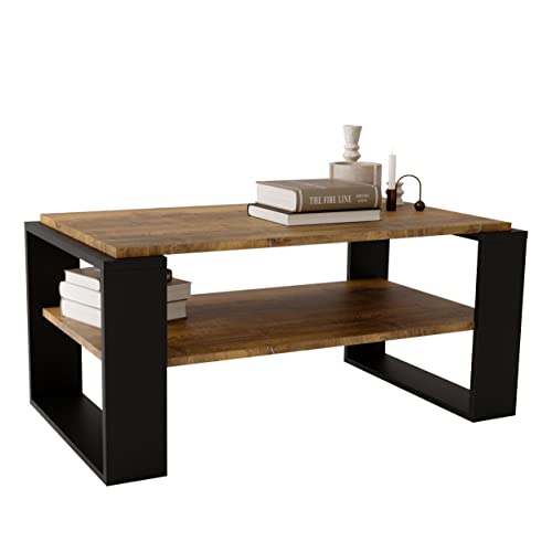 Couchtisch KAJA 96 rechteckiger Kaffeetisch aus Holz Modern Teetisch 96 x 54 x 42cm massiv und stabil (Halifax Eiche/Schwarz), (KJ96) von Generic