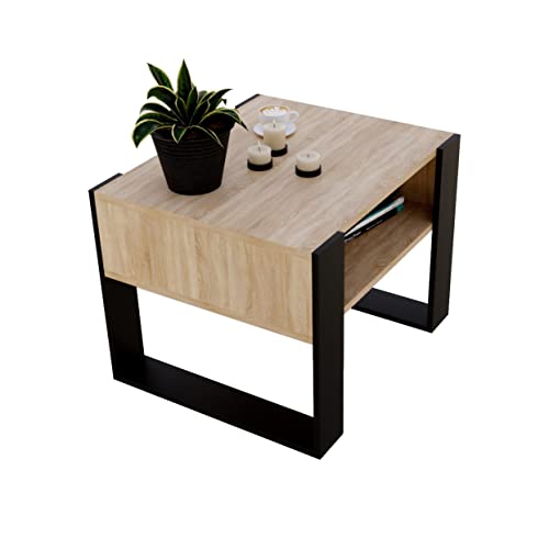 Couchtisch KARO rechteckiger Kaffeetisch aus Holz Modern Teetisch 65 x 53,6 45cm massiv und stabil (Bardolino Eiche/Schwarz) von Generic