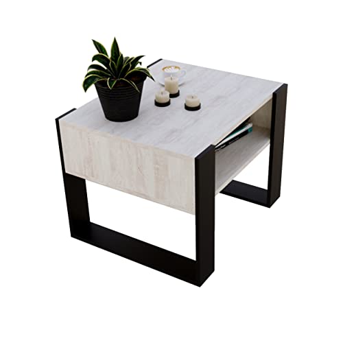 Couchtisch KARO rechteckiger Kaffeetisch aus Holz Modern Teetisch 65 x 53,6 45cm massiv und stabil (Cascina Kiefer/Schwarz), 0122 von Generic