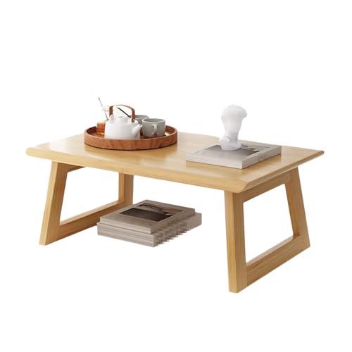 Couchtisch Klein Klappbar Wohnzimmertisch Retro Japanischer Teetisch, Tatami-Tisch Aus Massivholz für Schlafzimmer, Büro, Erkerfenster(Natural,80 * 50 * 35cm) von Generic